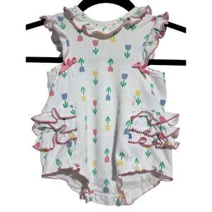 Vintage Tulip Print Ruffle Romper 6/9 Mos First Impressions Cotton Blend White M